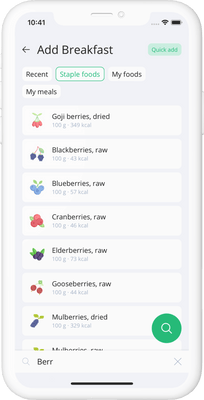 In-app screen displaying low-carb database