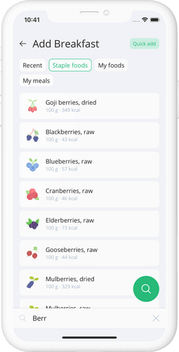 In-app screen displaying low-carb database
